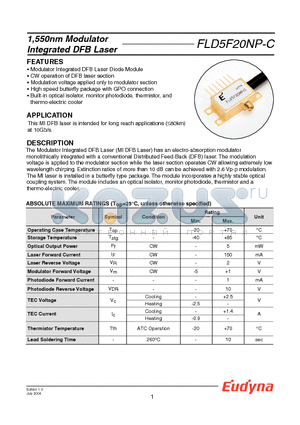 FLD5F20NP-C datasheet - 1,550nm Modulator Integrated DFB Laser