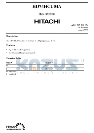HD74HCU04A datasheet - Hex Inverters