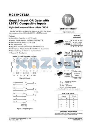 MC74HCT32ADTR2G datasheet - Quad 2-Input OR Gate with LSTTL Compatible Inputs