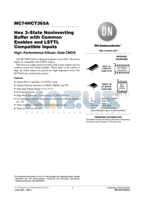 MC74HCT365A datasheet - Hex 3-State Noninverting Buffer with Common Enables and LSTTL Compatible Inputs