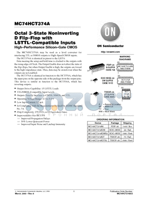MC74HCT374A datasheet - Octal 3-State Noninverting D Flip-Flop with LSTTL-Compatible Inputs