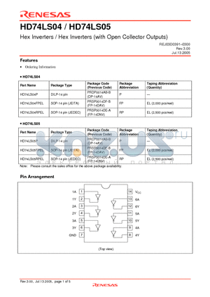 HD74LS04FPEL datasheet - Hex Inverters / Hex Inverters (with Open Collector Outputs)