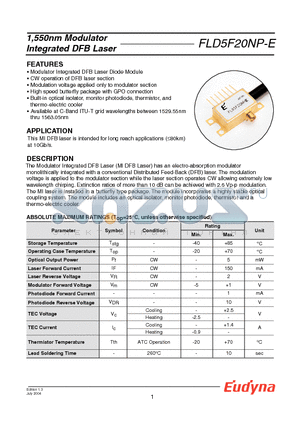 FLD5F20NP-E29 datasheet - 1,550nm Modulator Integrated DFB Laser