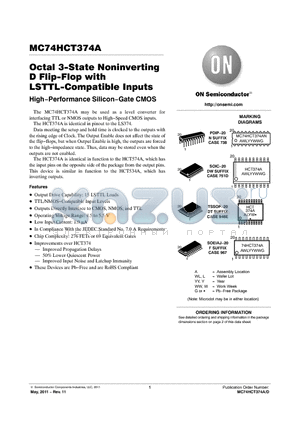 MC74HCT374A_11 datasheet - Octal 3-State Noninverting D Flip-Flop with LSTTL-Compatible Inputs