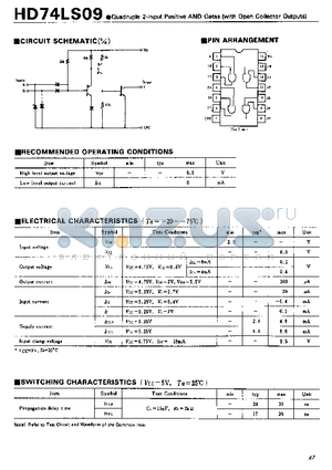 HD74LS09 datasheet - Quadruple 2-input Positive AND Gates(with Open Collector Outputs)
