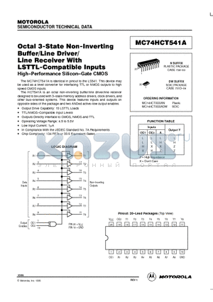 MC74HCT541ADW datasheet - Octal 3-State Non-Inverting Buffer/Line Driver/Line Receiver With LSTTL-Compatible Inputs