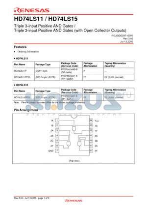 HD74LS11P datasheet - Triple 3-input Positive AND Gates (with Open Collector Outputs)