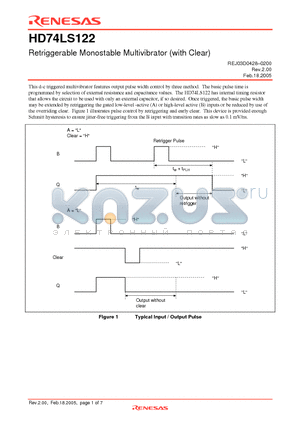 HD74LS122FPEL datasheet - Retriggerable Monostable Multivibrator (with Clear)