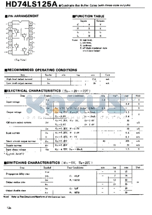 HD74LS125A datasheet - Quadriple Bus Buffer Gates(with three-state outputs)