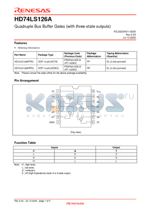 HD74LS126AFPEL datasheet - Quadruple Bus Buffer Gates (with three-state outputs)