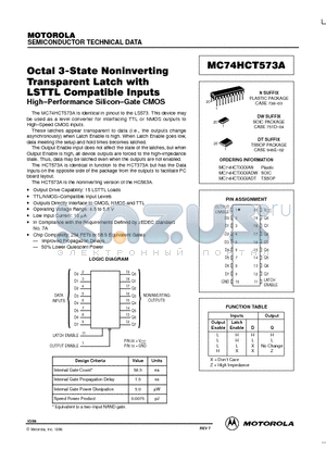 MC74HCT573ADT datasheet - Octal 3-State Noninverting Transparent Latch with LSTTL Compatible Inputs