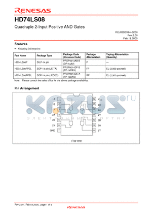 HD74LS08FPEL datasheet - Quadruple 2-Input Positive AND Gates