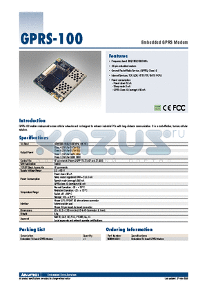 GPRS-100 datasheet - Embedded GPRS Modem