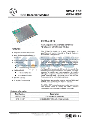 GPS-41EB datasheet - Fast Acquisition Enhanced Sensitivity 12 Channel GPS Sensor Module