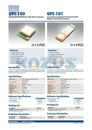 GPS-100 datasheet - Embedded GPS Module with Patch Antenna