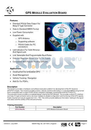 GPS-EVAL2R2 datasheet - GPS MODULE EVALUATION BOARD