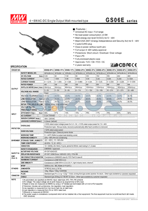 GPSU06-2-E datasheet - 4 ~ 6WAC-DC Single Output Wall-mounted type