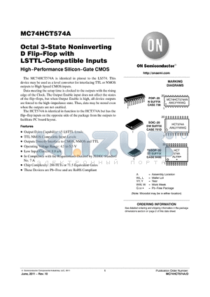 MC74HCT574ADWG datasheet - Octal 3-State Noninverting D Flip-Flop with LSTTL-Compatible Inputs