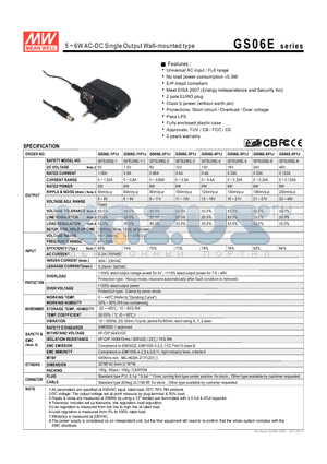 GPSU06E-2 datasheet - 5 ~ 6WAC-DC Single Output Wall-mounted type