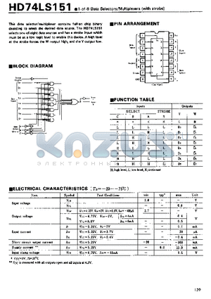 HD74LS151 datasheet - 1-of-8 Data Selectors/Multiplexers(with strobe)