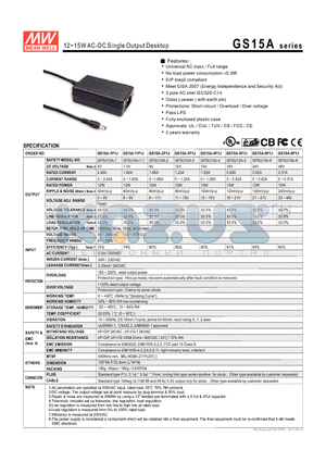 GPSU15A-1-1 datasheet - 12~15WAC-DC Single Output Desktop