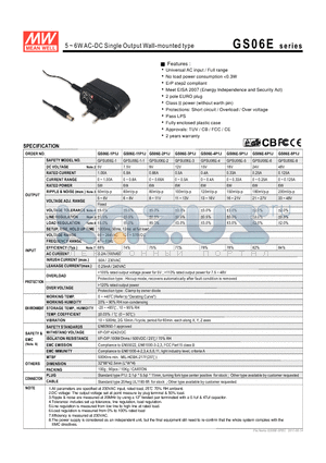 GPSU06E-8 datasheet - 5 ~ 6WAC-DC Single Output Wall-mounted type