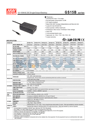 GPSU15B-2 datasheet - 12~15WAC-DC Single Output Desktop