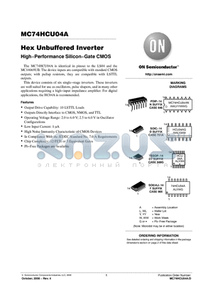 MC74HCU04A datasheet - Hex Unbuffered Inverter High−Performance Silicon−Gate CMOS
