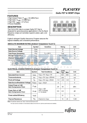 FLK107XV datasheet - GaAs FET & HEMT Chips