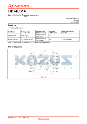 HD74LS14P datasheet - Hex Schmitt Trigger Inverters