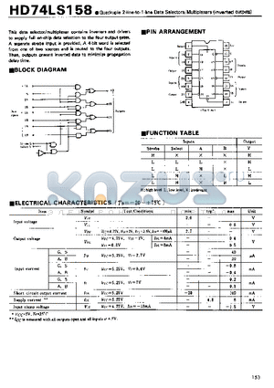 HD74LS158 datasheet - Quadruple 2-line-to-1-line Data Selectors/Multiplexers(inverted outputs)