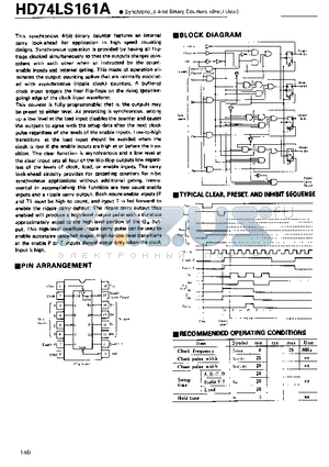 HD74LS161A datasheet - Synchronous 4-bit Binary Counters(direct clear)