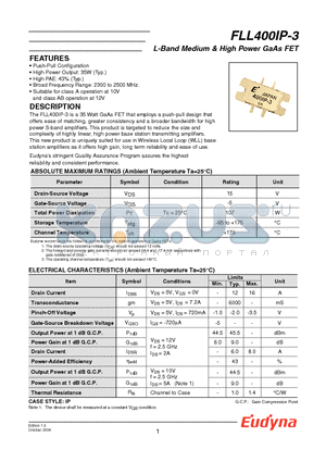 FLL400IP-3 datasheet - L-Band Medium & High Power GaAs FET