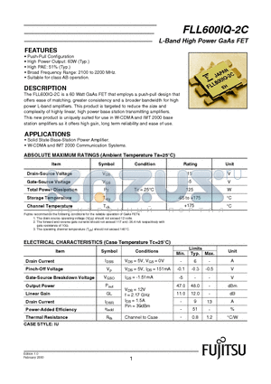 FLL600IQ-2C datasheet - L-Band High Power GaAs FET