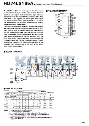 HD74LS165 datasheet - Parallel-Load 8-bit Shift Register