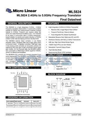 ML5824EM-T datasheet - ML5824 2.4GHz to 5.8GHz Frequency Translator