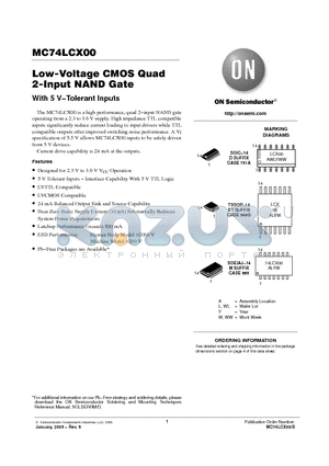 MC74LCX00DR2G datasheet - Low-Voltage CMOS Quad 2-Input NAND Gate