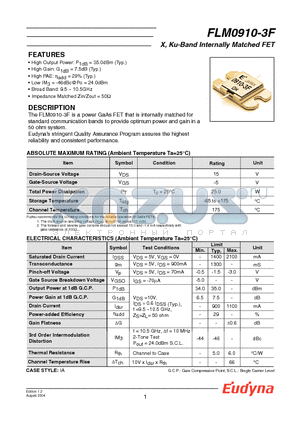 FLM0910-3F datasheet - X, Ku-Band Internally Matched FET