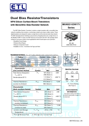 MUN5237DW1T1 datasheet - Dual Bias ResistorTransistors