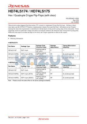 HD74LS174RPEL datasheet - Hex / Quadruple D-type Flip-Flops (with clear)