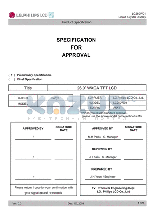 LC260W01 datasheet - 26.0 WXGA TFT LCD