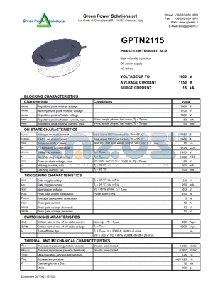 GPTN2115 datasheet - PHASE CONTROLLED SCR