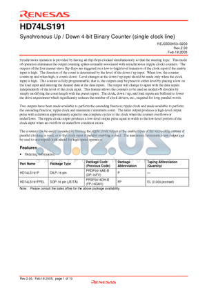 HD74LS191P datasheet - Synchronous Up / Down 4-bit Binary Counter (single clock line)