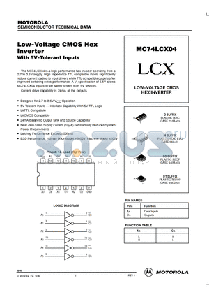 MC74LCX04 datasheet - LOW-VOLTAGE CMOS HEX INVERTER