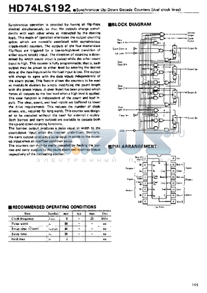 HD74LS192 datasheet - Synchronous Up/Down Decade Counters(dual clock lines)