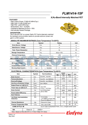 FLM1414-15F datasheet - X,Ku-Band Internally Matched FET