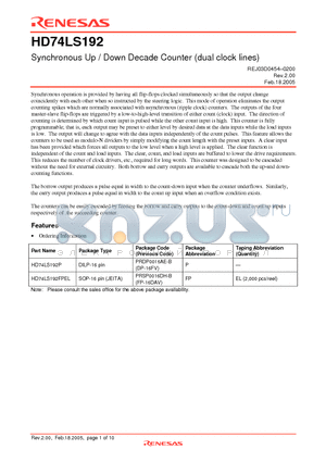 HD74LS192 datasheet - Synchronous Up / Down Decade Counter (dual clock lines)