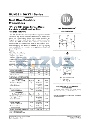 MUN5313DW1T1 datasheet - Dual Bias Resistor Transistors