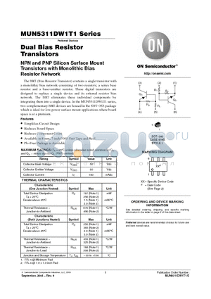 MUN5312DW1T1 datasheet - Dual Bias Resistor Transistors