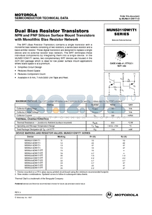 MUN5313DW1T1 datasheet - Dual Bias Resistor Transistors